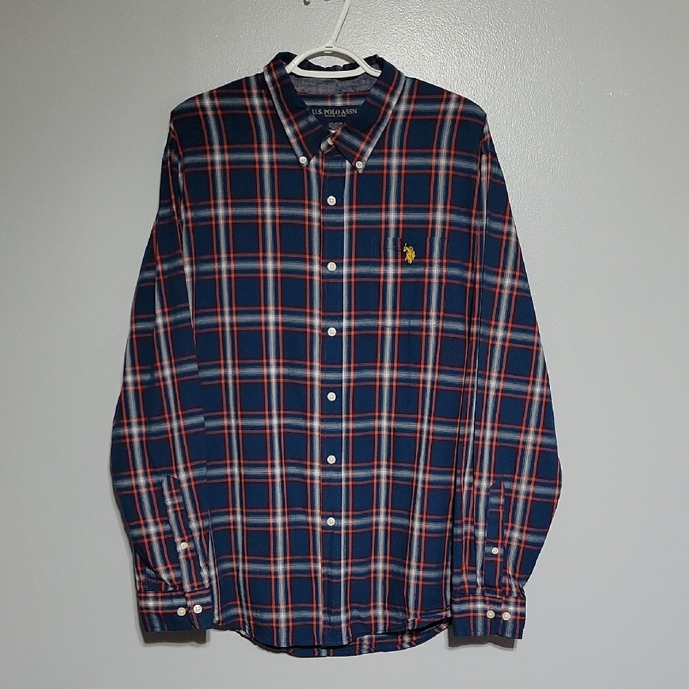 US Polo Assn. Men's Long Sleeve Teal & Red Plaid Sz XL - Western, Cowboy, Dress